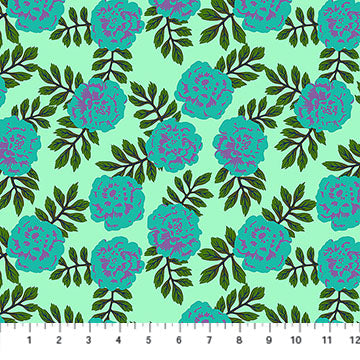Yesterday- Aqua Carnation: Sold by the 1/2 yard