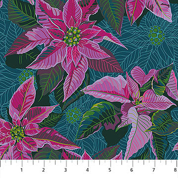 Cozy Christmas- Flourish Poinsettia: Sold by the 1/2 yard