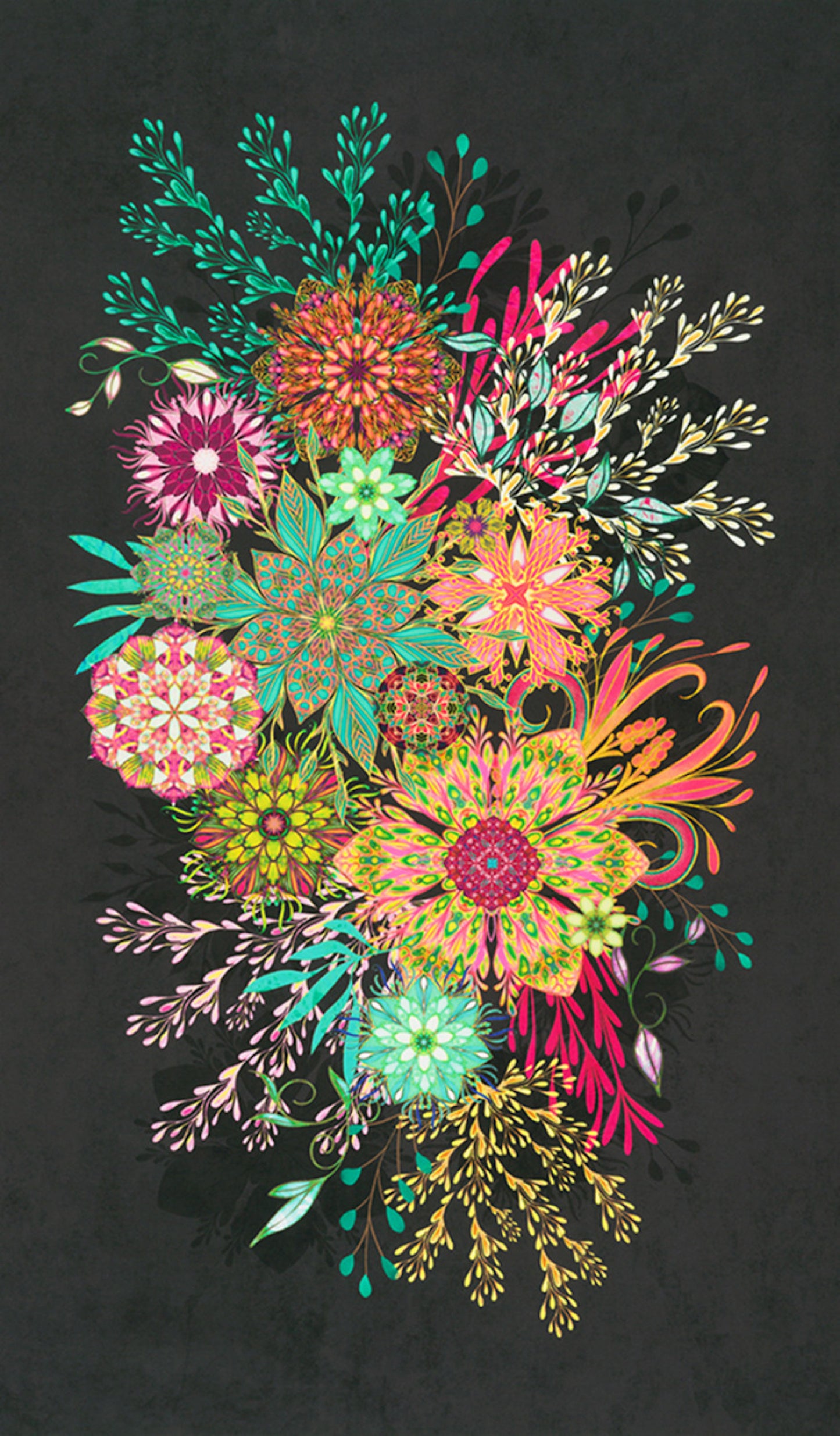 Calixta- Floral Bouquet Panel: Sold by the Panel.