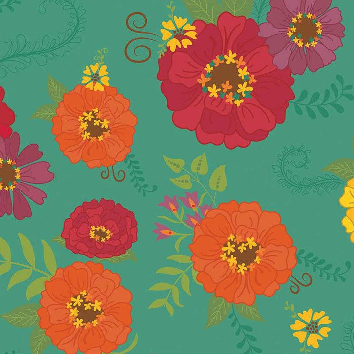 Autumn Afternoon- Teal Main, 108" Wide Back: 3 Yard Cut