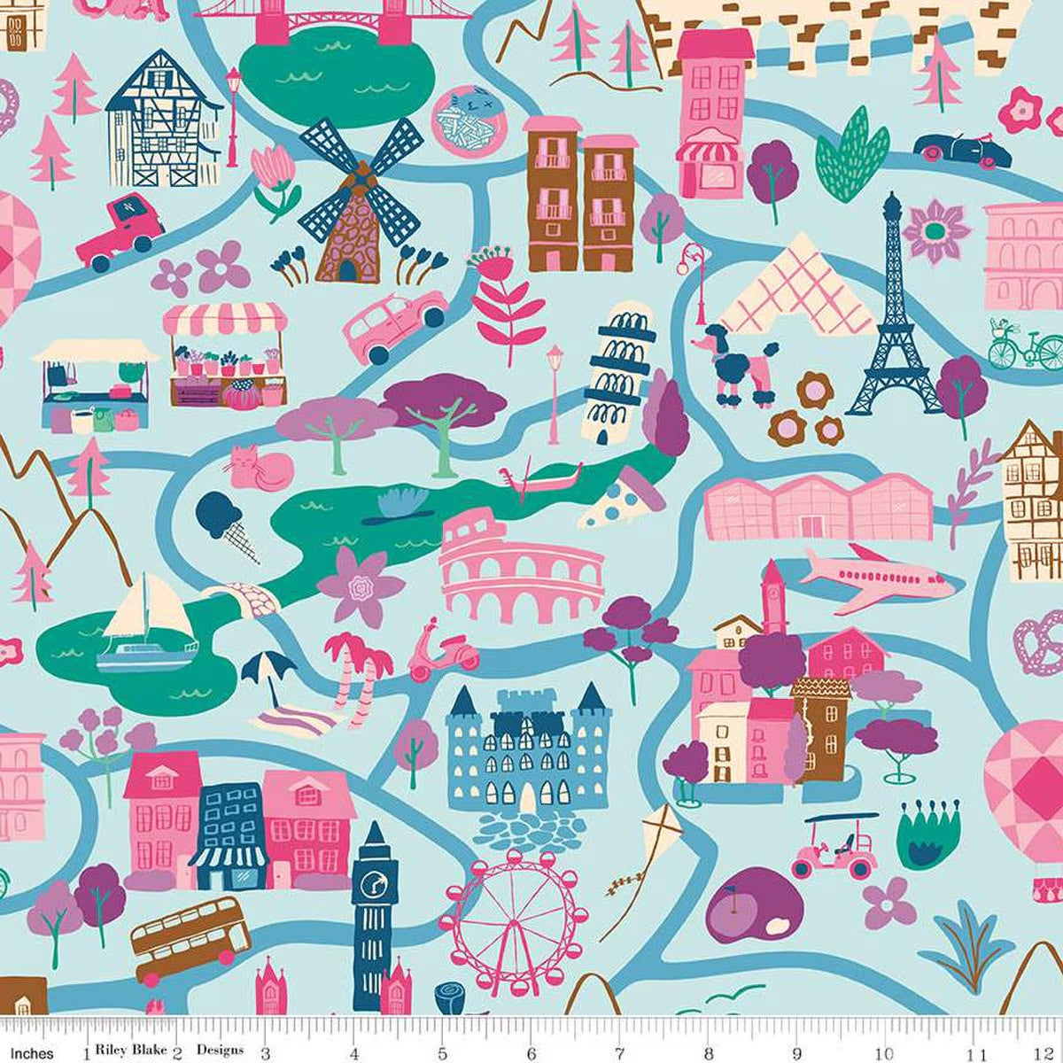 The Genesis of a Journey- Blue It Takes A Village: Sold by the 1/2 yard