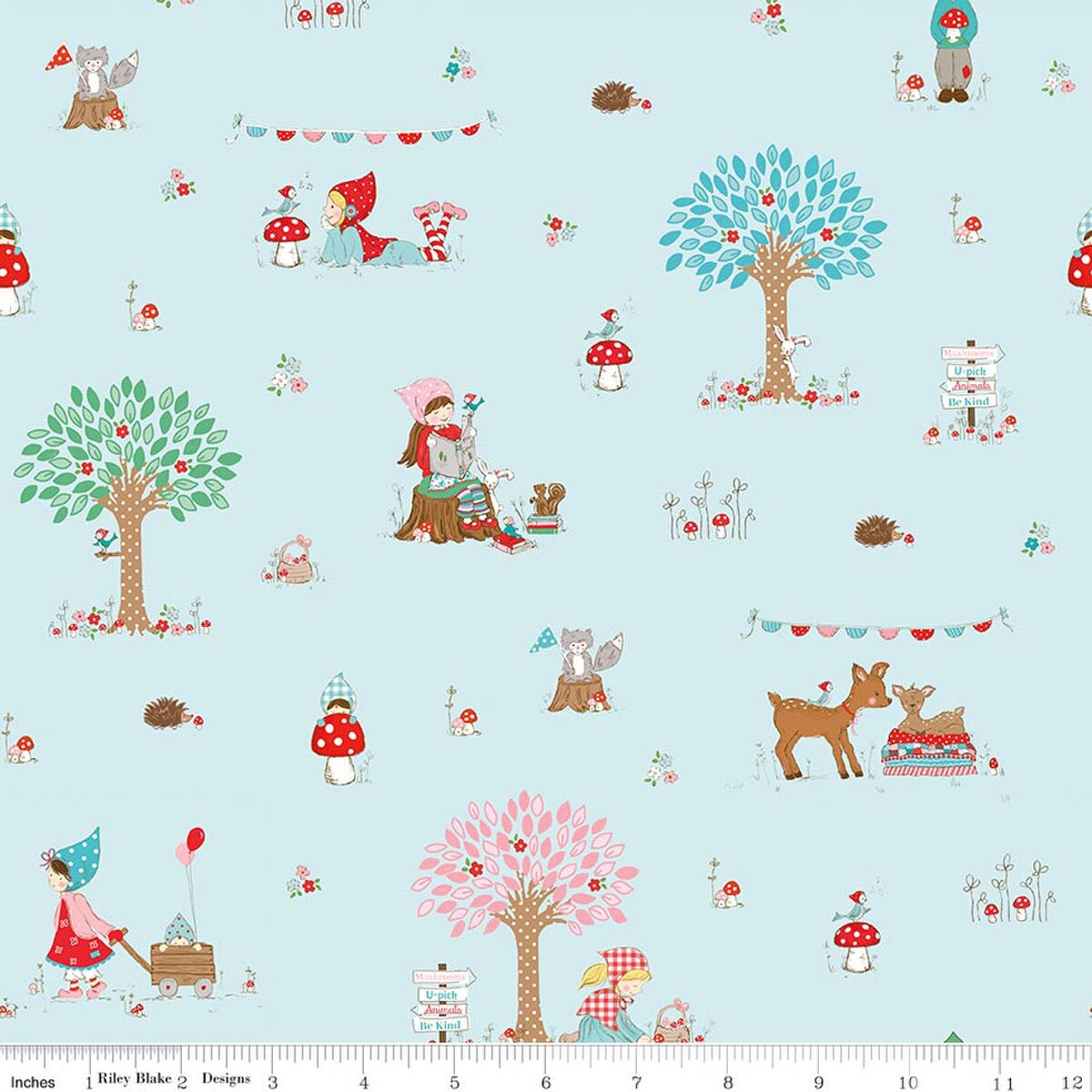 Whimsical Woodland- Aqua Main: Sold By The 1/2 Yard