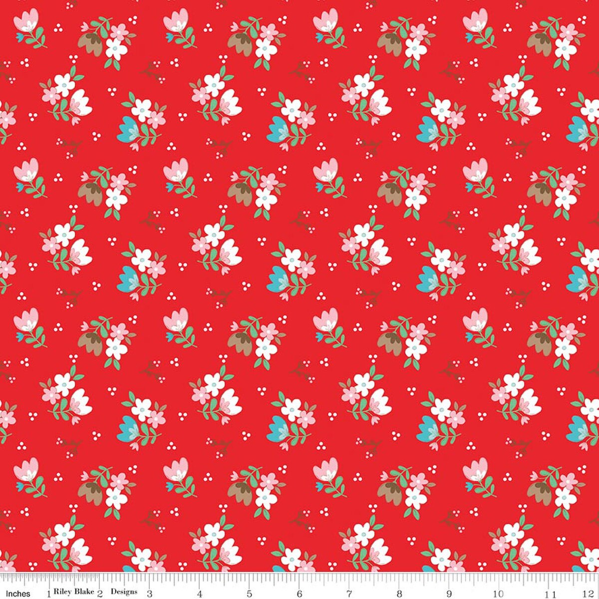 Whimsical Woodland- Red Floral: Sold By The 1/2 Yard