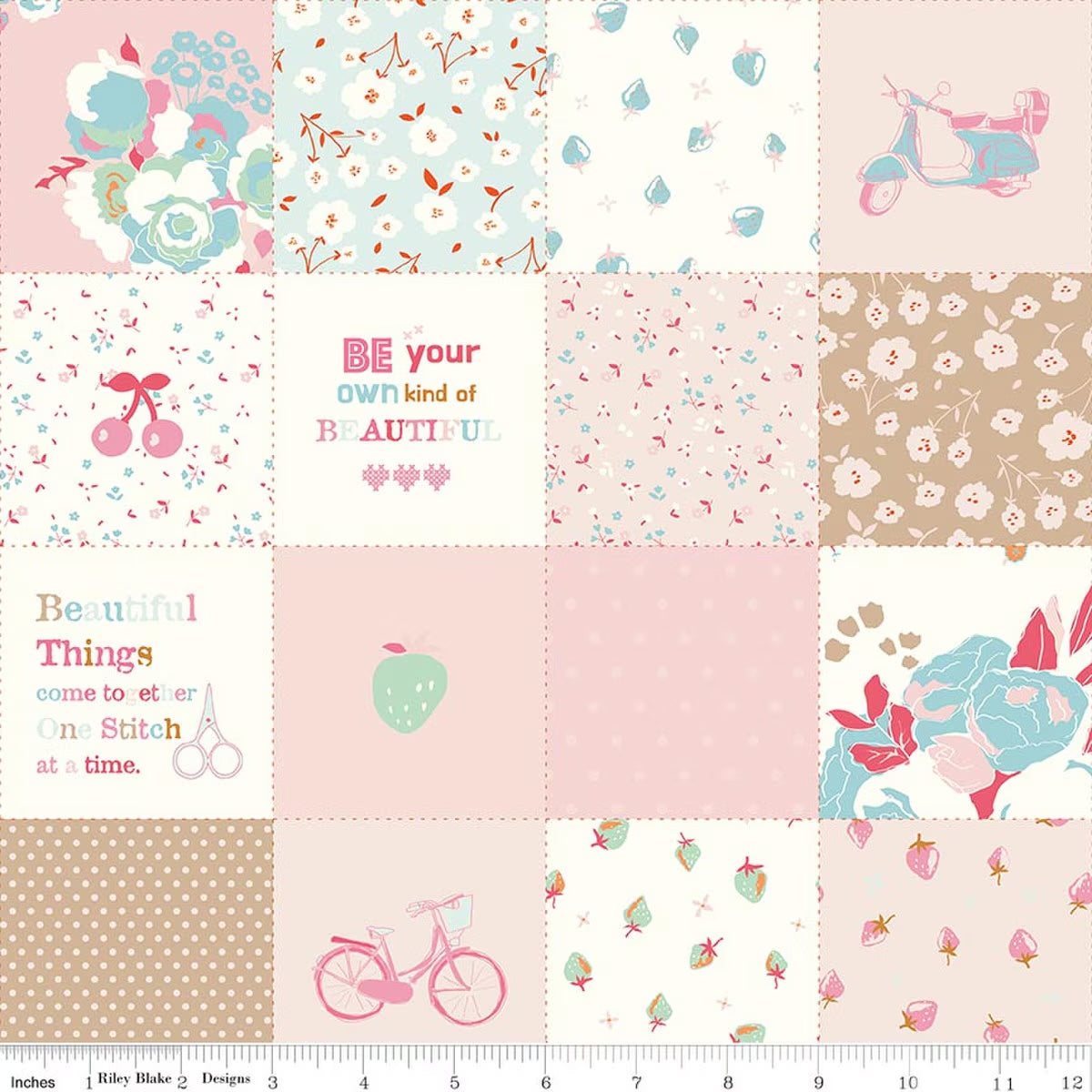 Cotton Nook- Pink Patchwork: Sold by the 1/2 yard