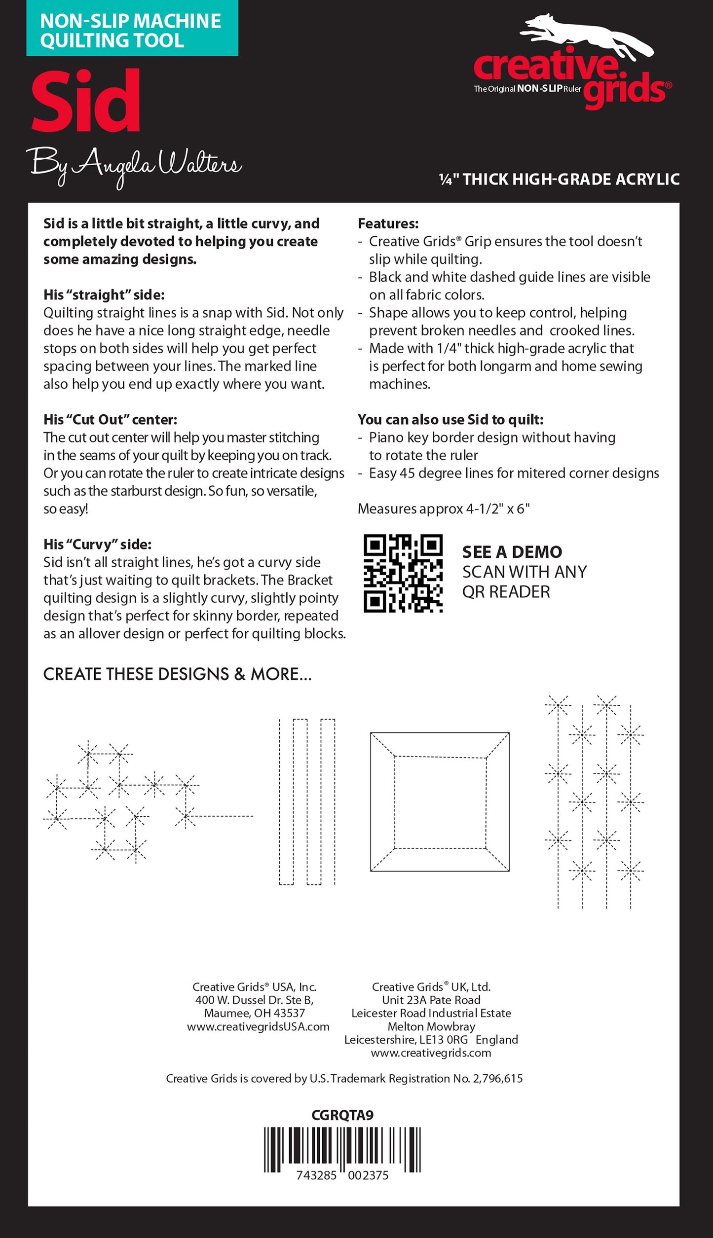 Creative Grids Sid Machine Quilting Tool