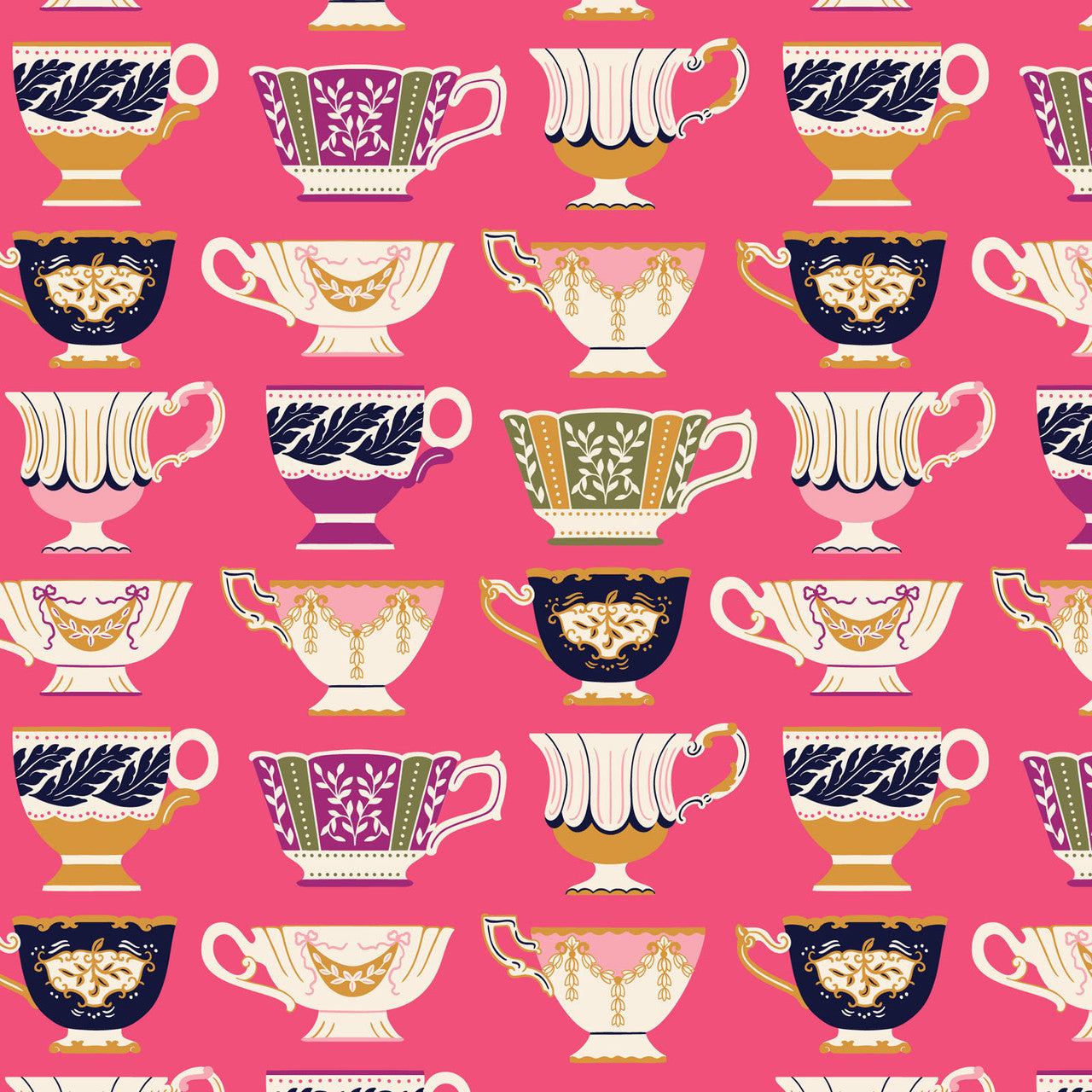 Rococo Riot- Magenta Porcelain Punk: Sold by the 1/2 Yard