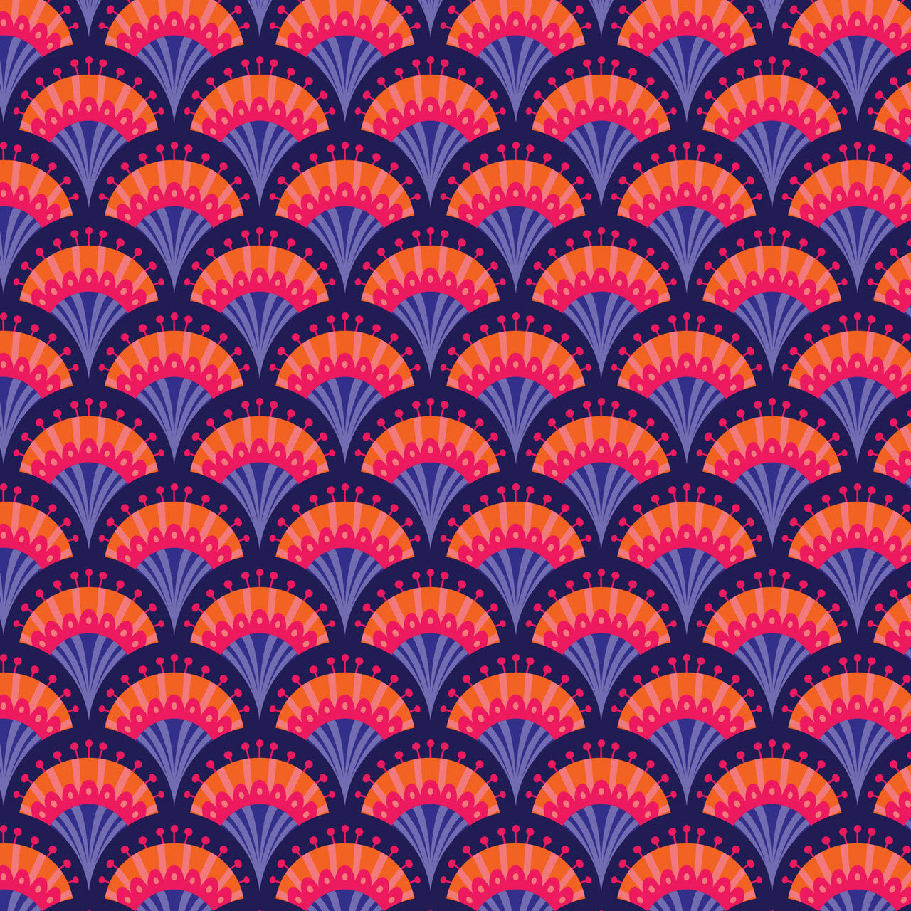 Blooming Garden- DK Blue Fan Flowers: Sold by the 1/2 Yard