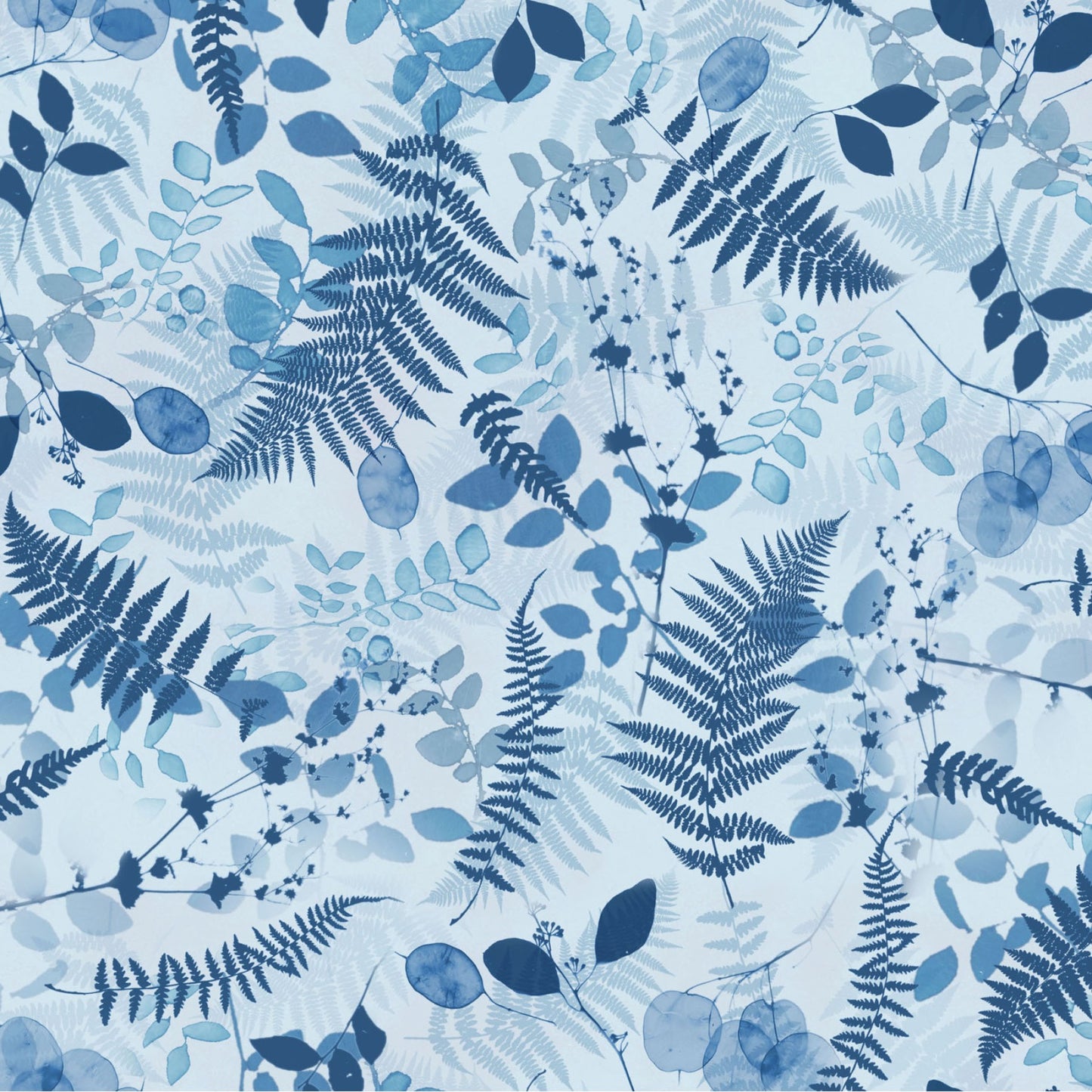 Naturescape- Pale Blue Ferns: Sold by the 1/2 yard