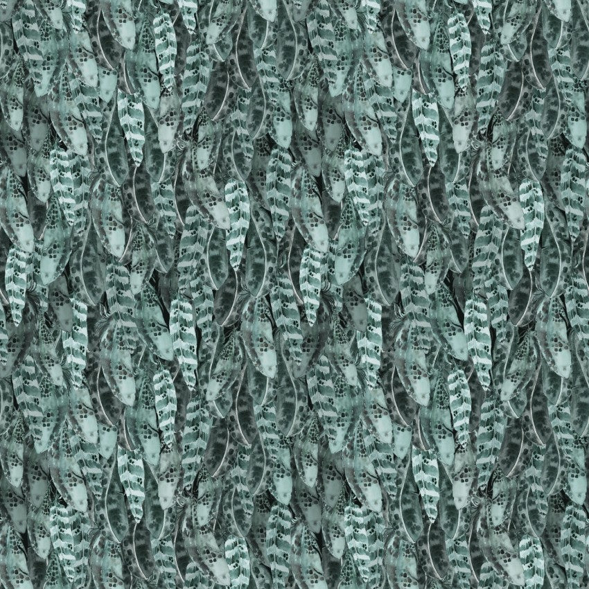 Night Whispers- Teal Feathers: Sold by the 1/2 yard