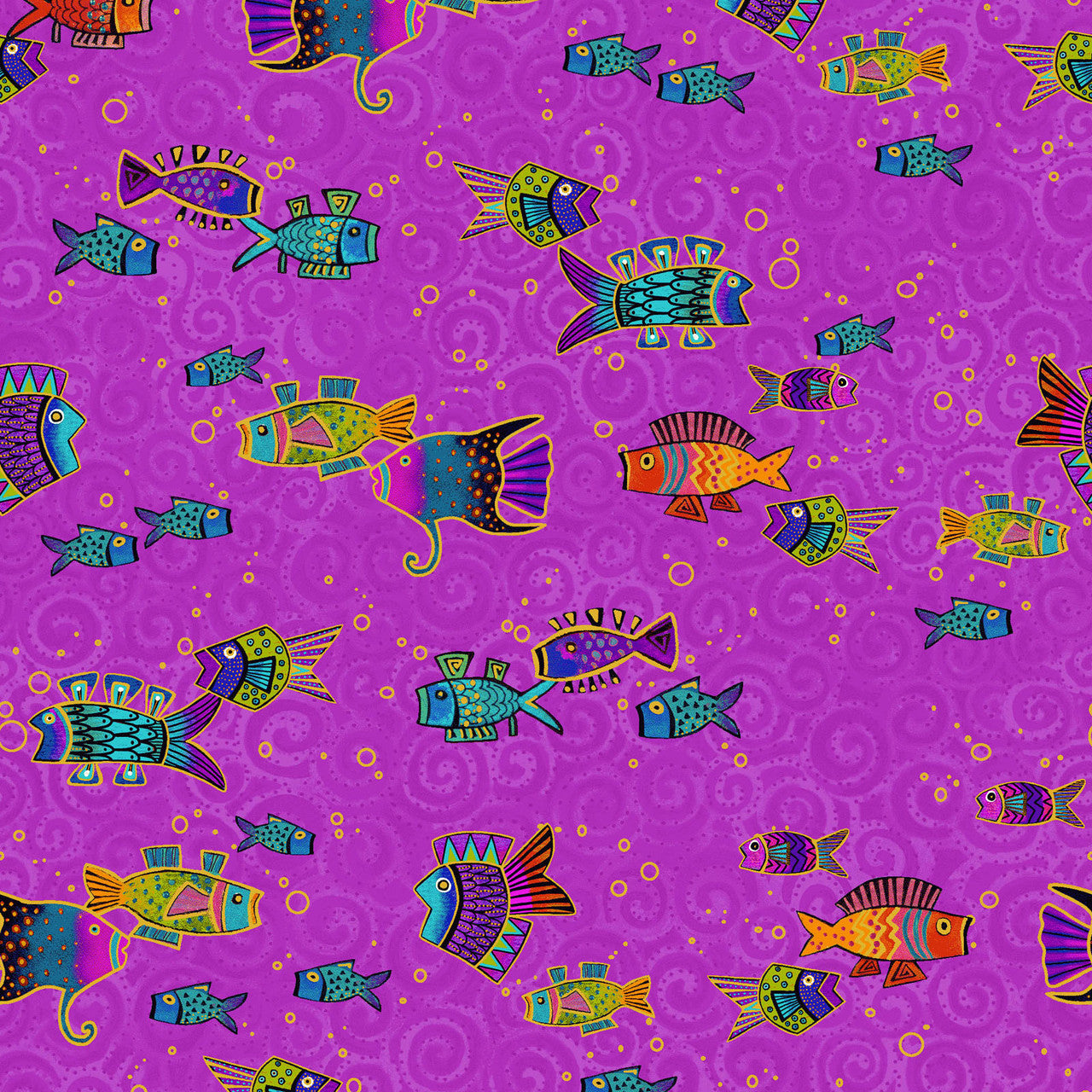 Oceania- Orchid Fish Metallic: Sold by the 1/2 yard.