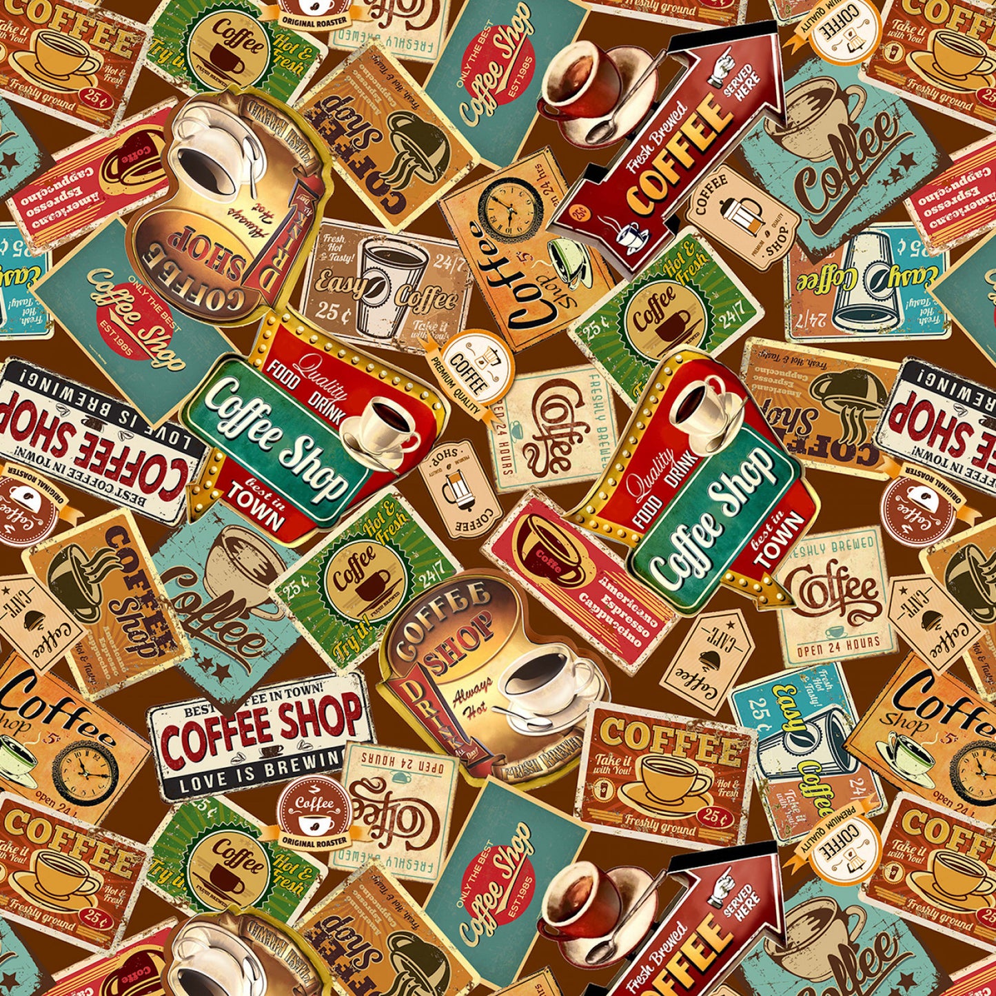 Espresso Yourself- Multi All Coffee All The Time- Sold by the 1/2 yard