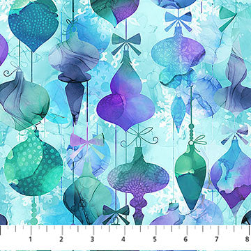 Midwinter Magic- White Multi Baubles: Sold by the 1/2 yard- PREORDER