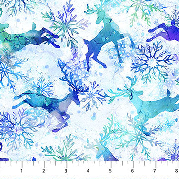 Midwinter Magic- White Multi Reindeer Prance: Sold by the 1/2 yard- PREORDER