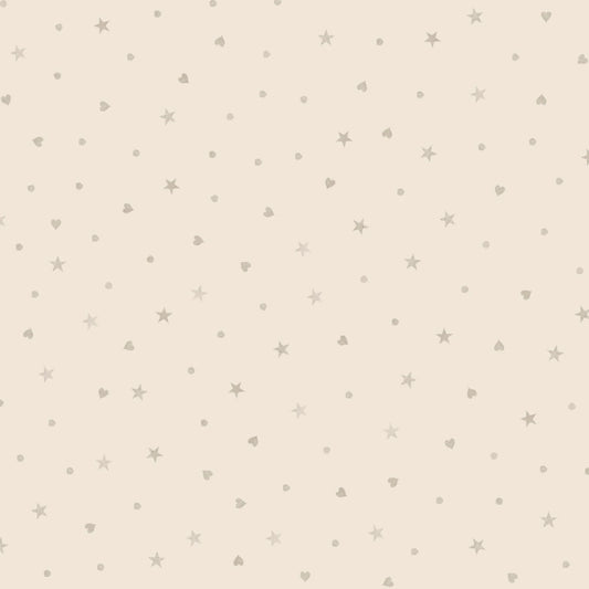 First Impressions Flannel- Beige Ditzy Stars and Hearts: Sold by the 1/2 yard