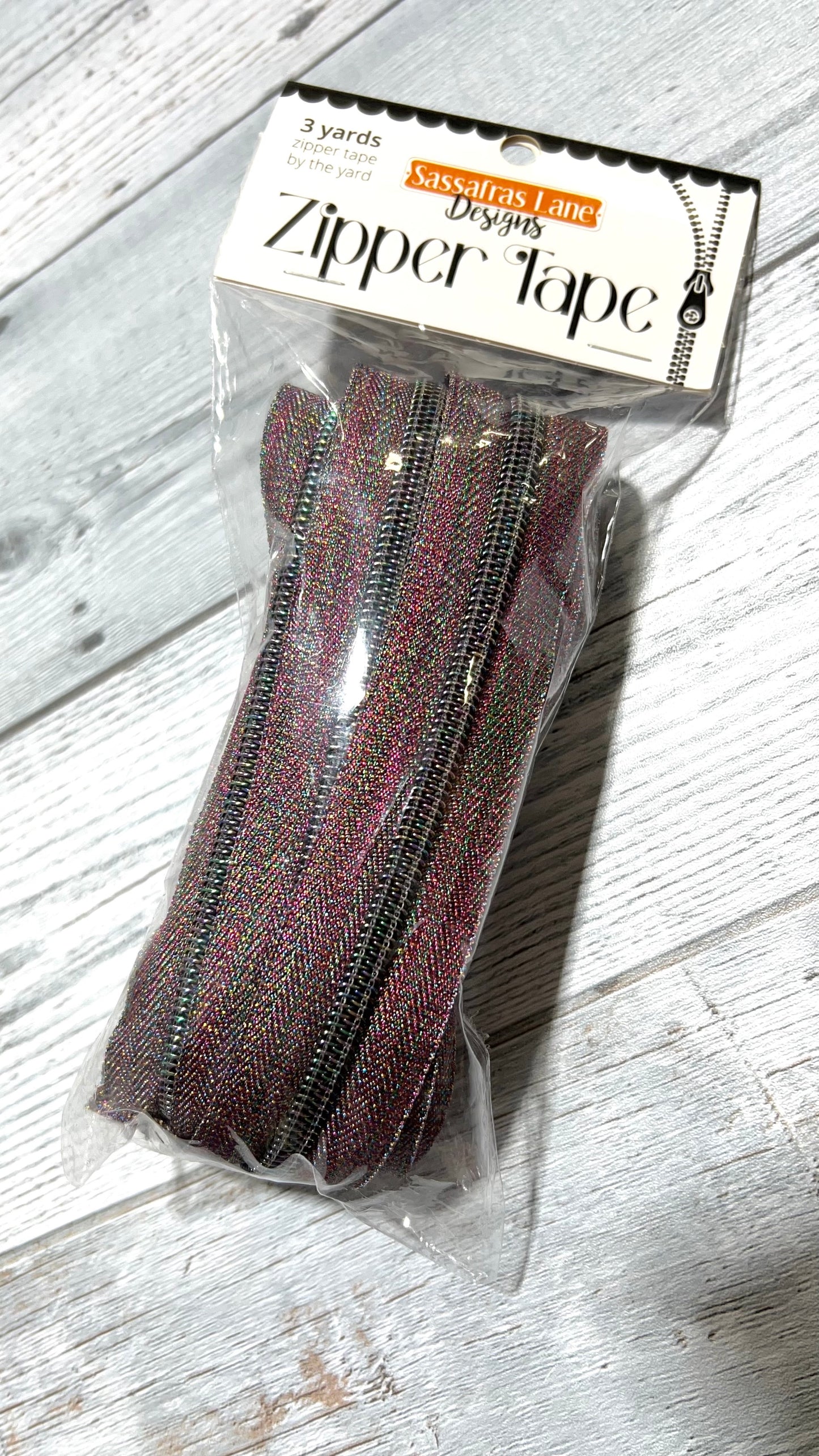 Colorful Zipper Tape- Iridescent Teeth: 3 Yards