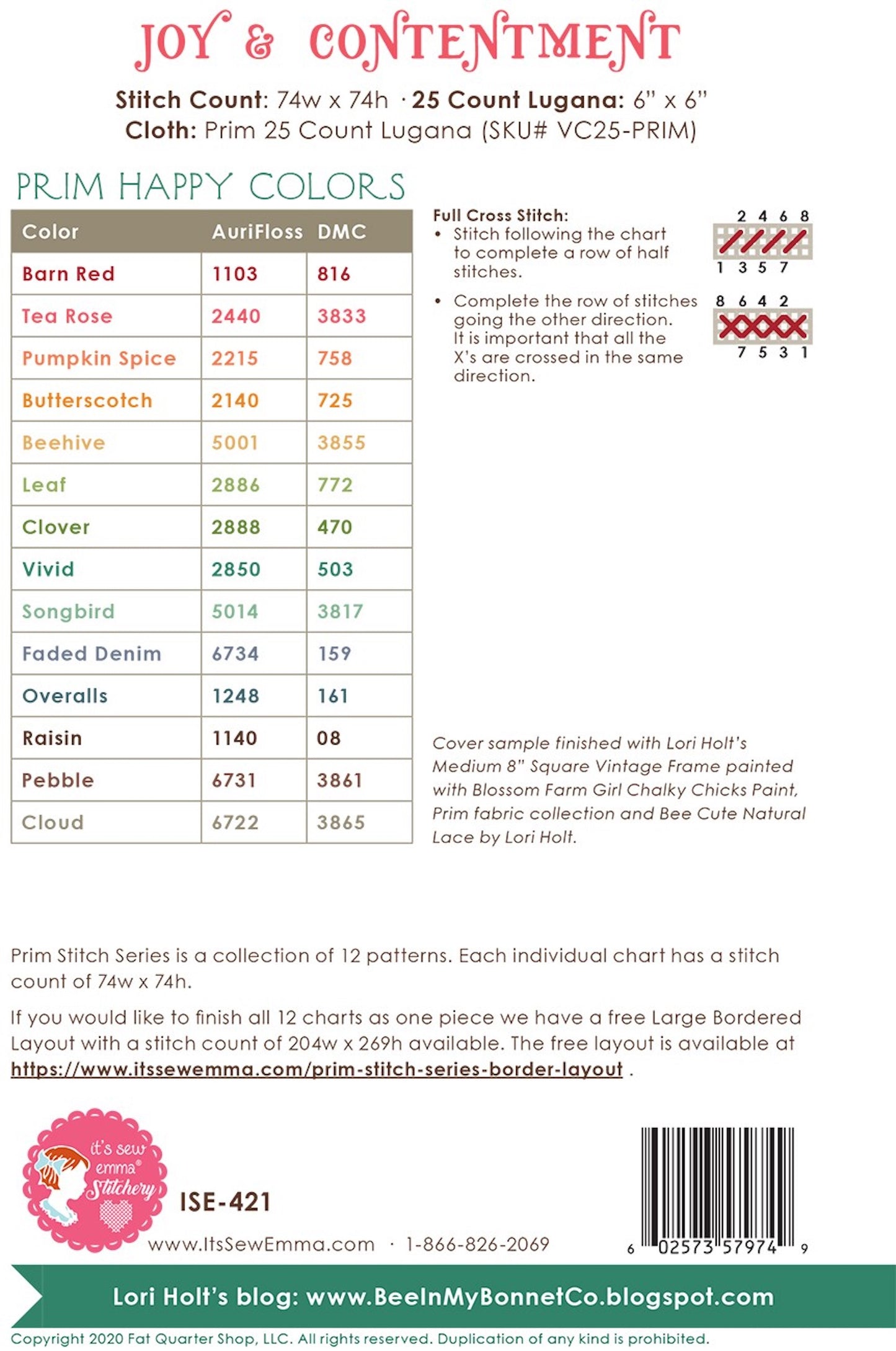 Prim Stitch Series No. 2- Joy & Contentment Cross Stitch Pattern
