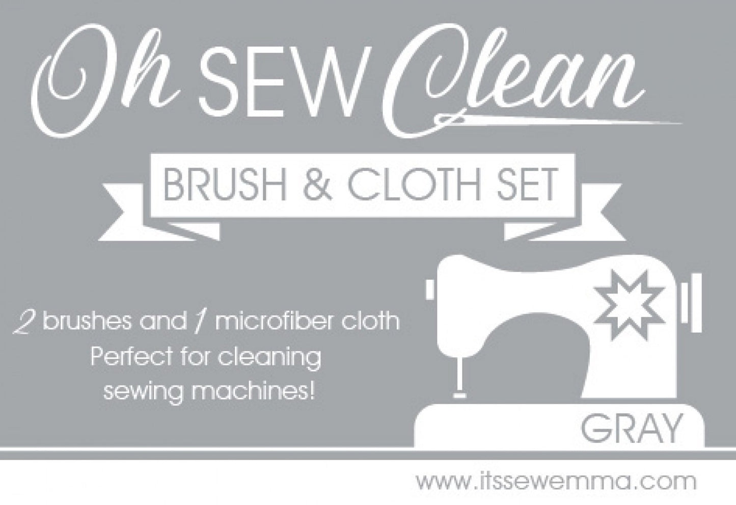 Oh Sew Clean Brush & Cloth Set- Gray