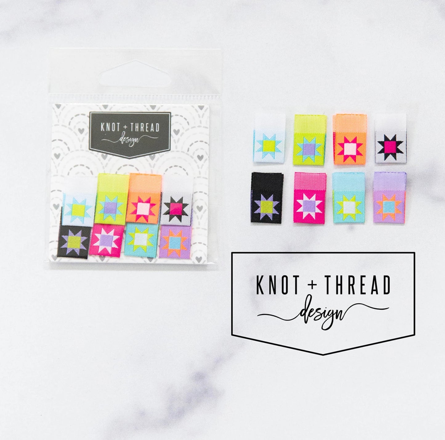 Sew in Labels- Colorful Sawtooth Stars- 8pk