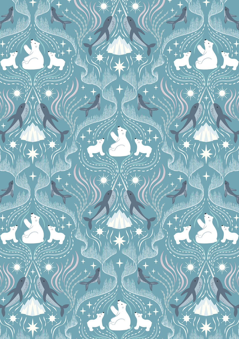 Where the Sky Dances- North Blue with Pearl Northern Lights: Sold by the 1/2 yard