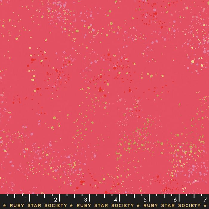 Speckled- Strawberry Metallic Paint Splatter: Sold by the 1/2 yard