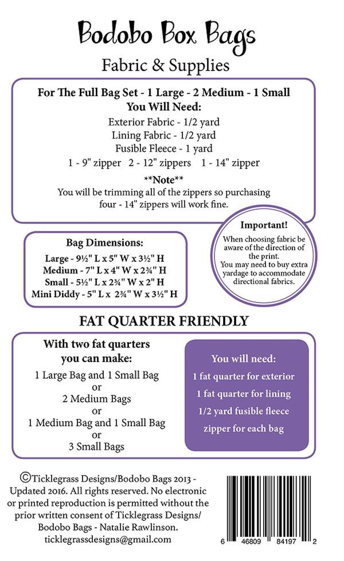 Bodobo Bags Pattern- Box Bags