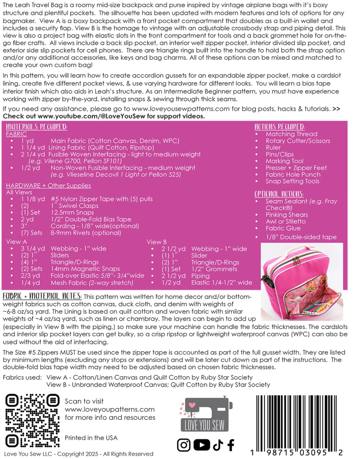 Leah Travel Bag Pattern