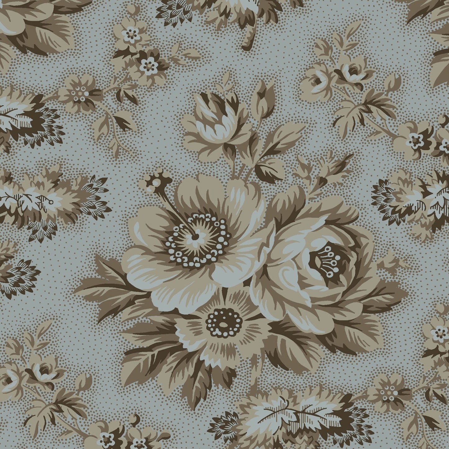 Dark & Stormy- Blue Large Floral: Sold by the 1/2 yard