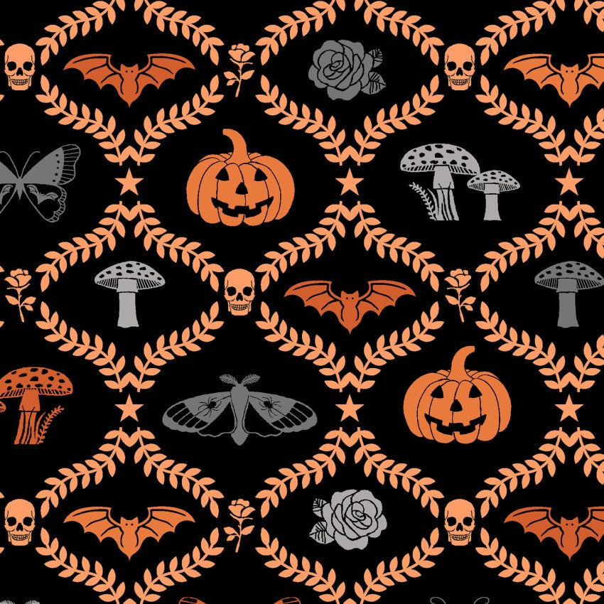 Goth Gardens- Black Goth Vines: Sold by the 1/2 yard