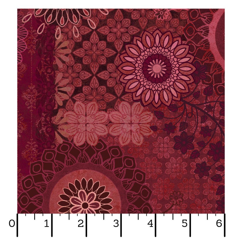 Operetta- Maroon/Red Patchwork: Sold by the 1/2 yard