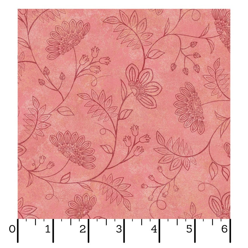 Operetta- Pink/Red Flowering Vines: Sold by the 1/2 yard