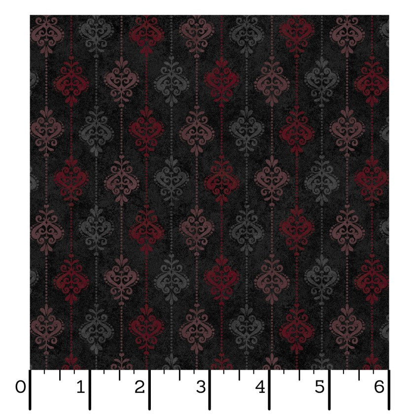 Operetta- Black Damask Stripe: Sold by the 1/2 yard