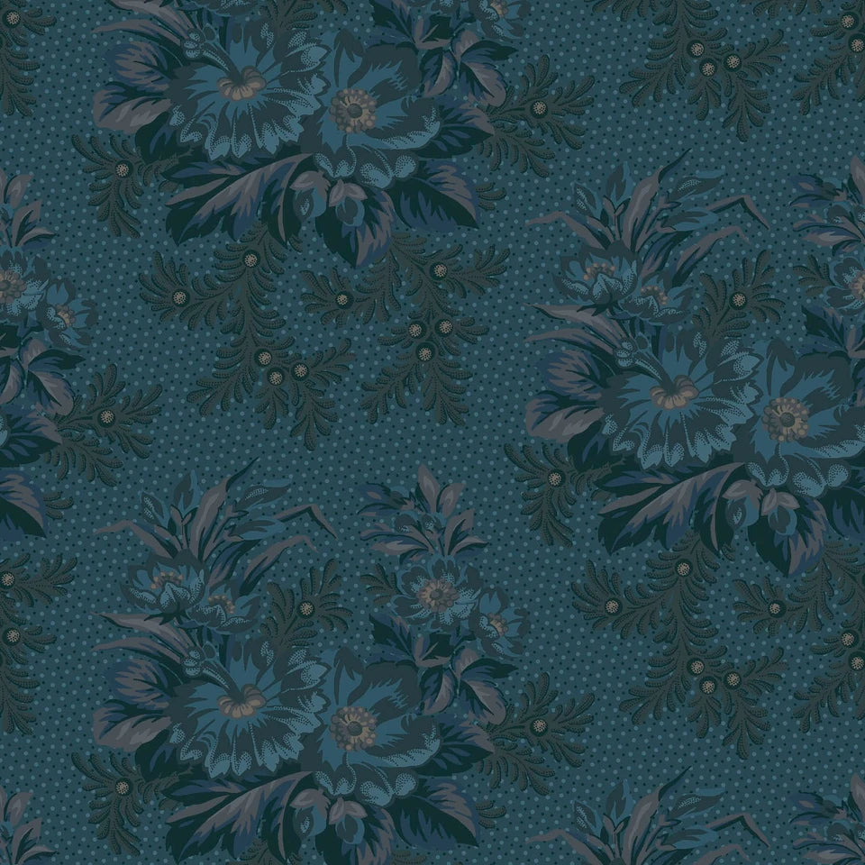 Midnight Bloom- Navy Large Floral Clusters: Sold by the 1/2 yard