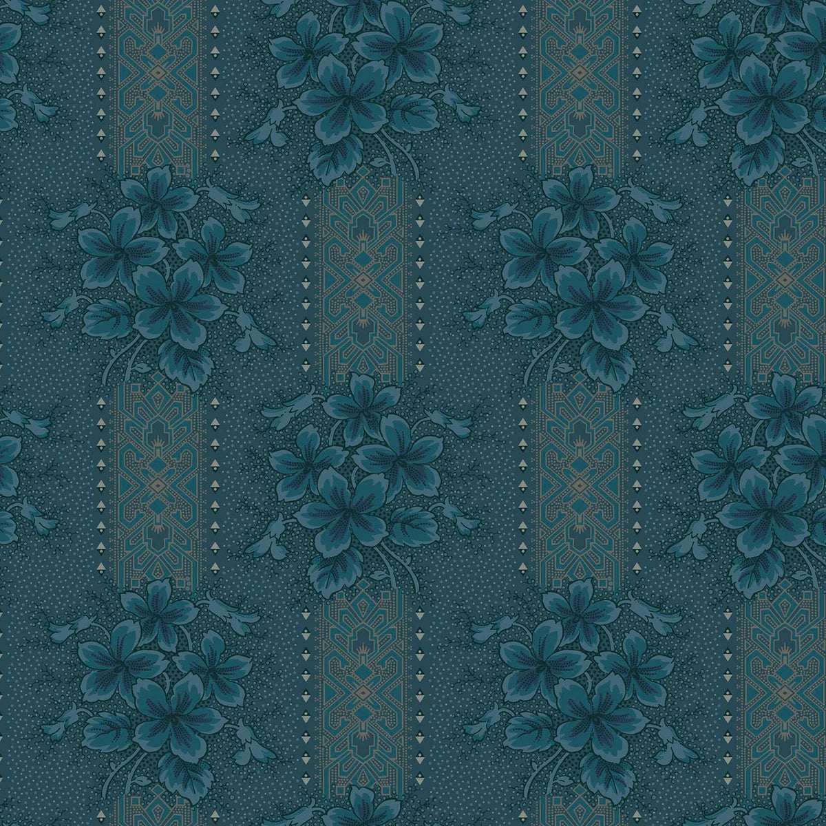 Midnight Bloom- Navy Floral Stripe: Sold by the 1/2 yard