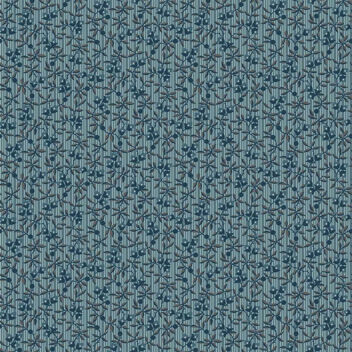 Midnight Bloom- Navy Tiny Vine Stripe: Sold by the 1/2 yard