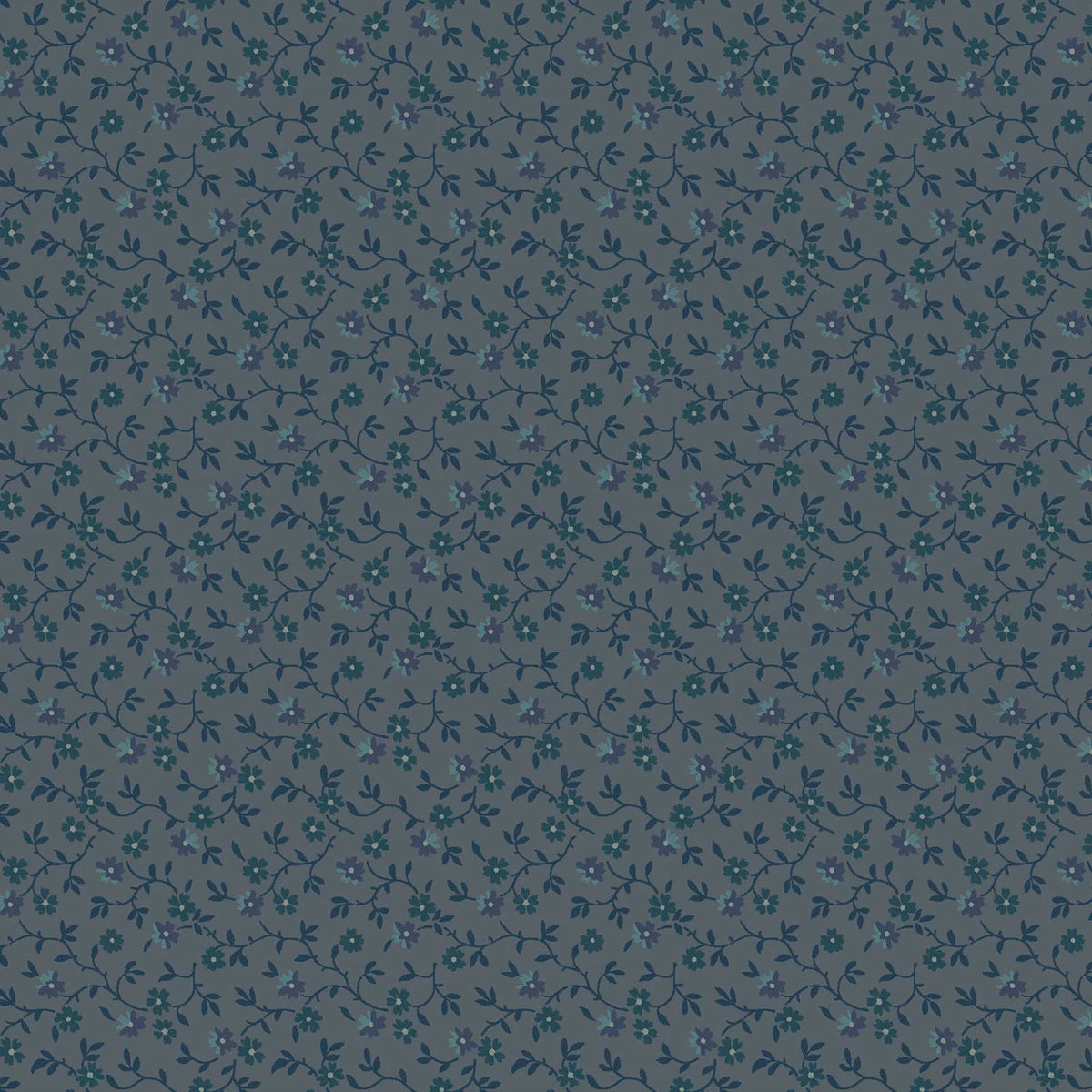 Midnight Bloom- Navy/Dark Gray Little Flowers: Sold by the 1/2 yard