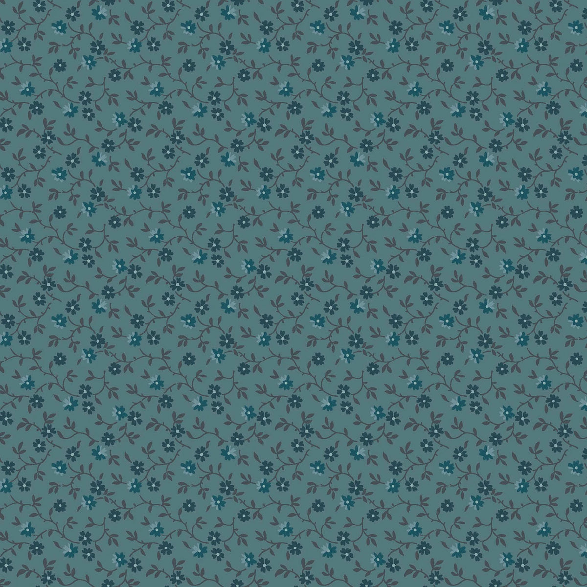 Midnight Bloom- Teal Blue Little Flowers: Sold by the 1/2 yard