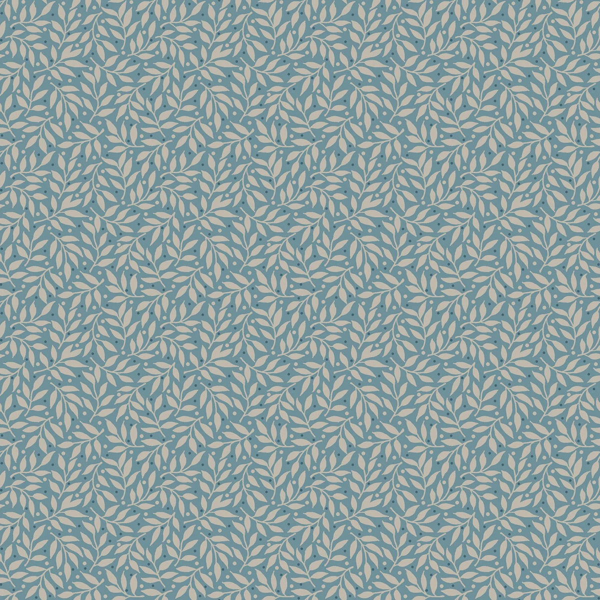 Midnight Bloom- Cream/Aqua Leaf Vine: Sold by the 1/2 yard