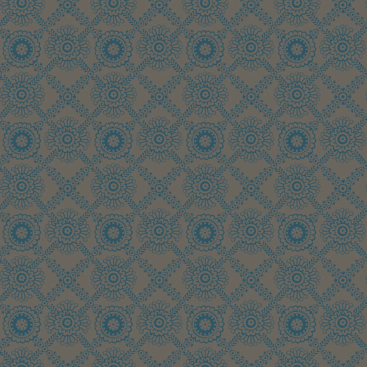 Midnight Bloom- Dark Tan/Teal Lace: Sold by the 1/2 yard
