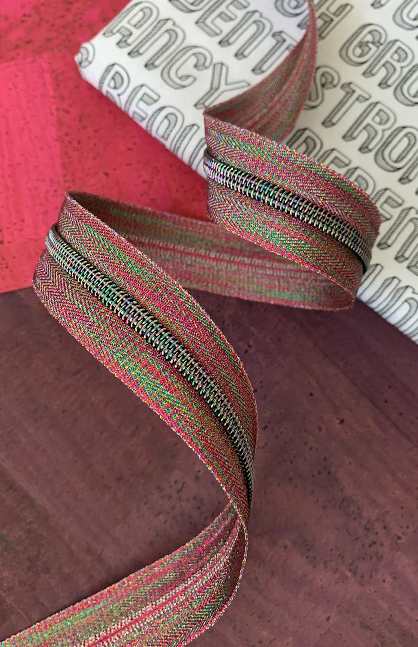 Colorful Zipper Tape- Iridescent Teeth: 3 Yards