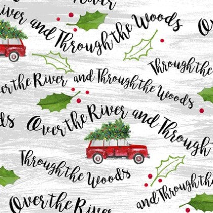 Holiday Collection- White Over the River: Sold by the 1/2 yard