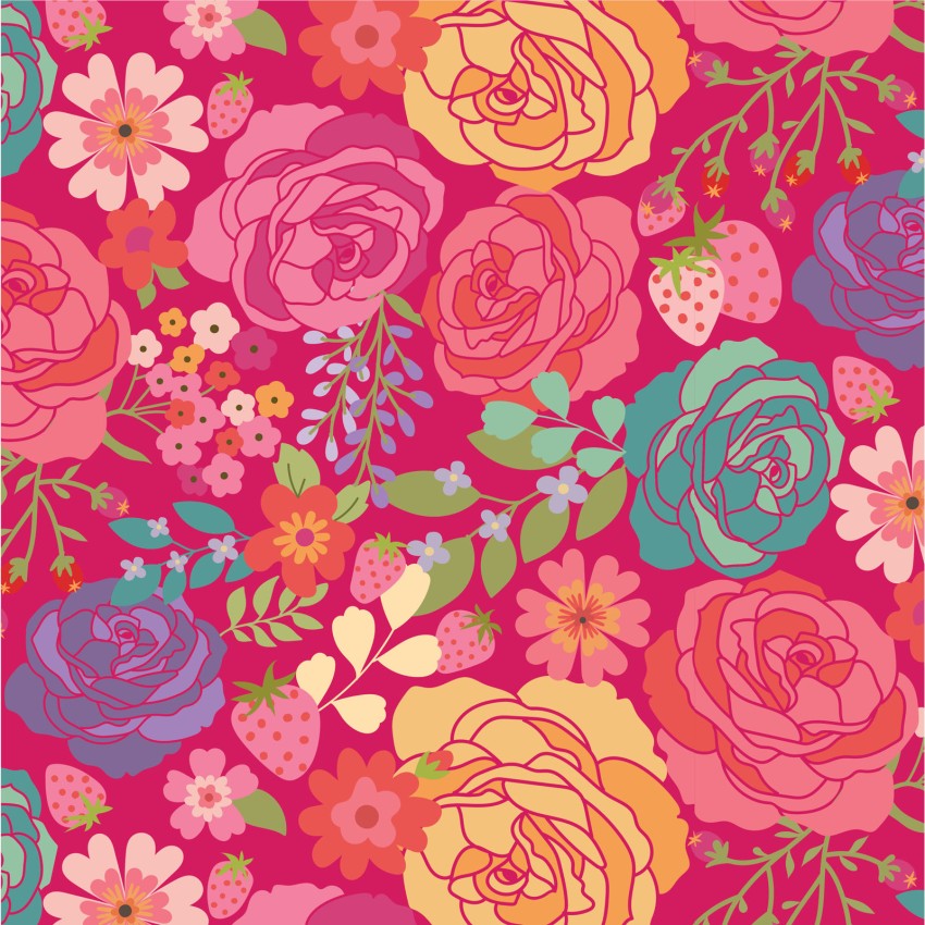 Calico Cowgirls- Dark Pink Texas Rose: Sold by the 1/2 yard