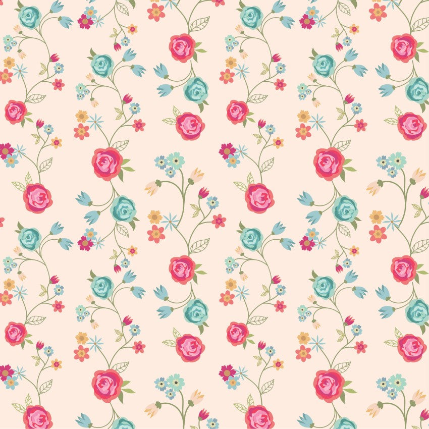 Calico Cowgirls- Natural Floral & Vines: Sold by the 1/2 yard