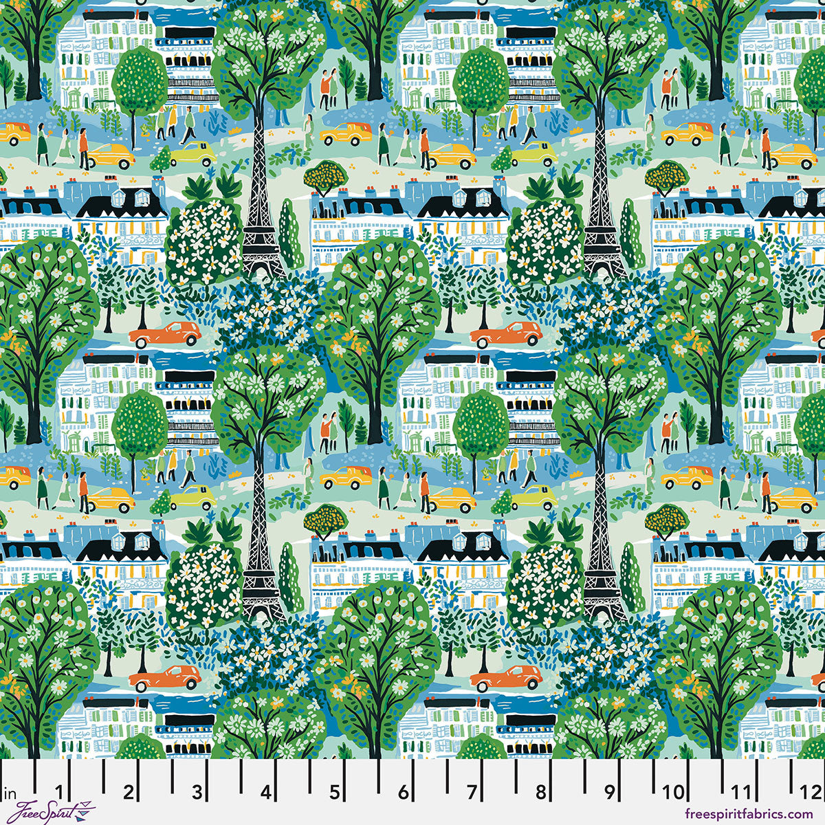 Stannie & Lloyd- Sky Meet Me in Paris: Sold by the 1/2 yard