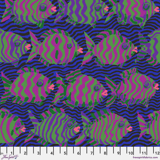 Kaffe Fassett Collective August 2025- Blue Minnows: Sold by the 1/2 yard