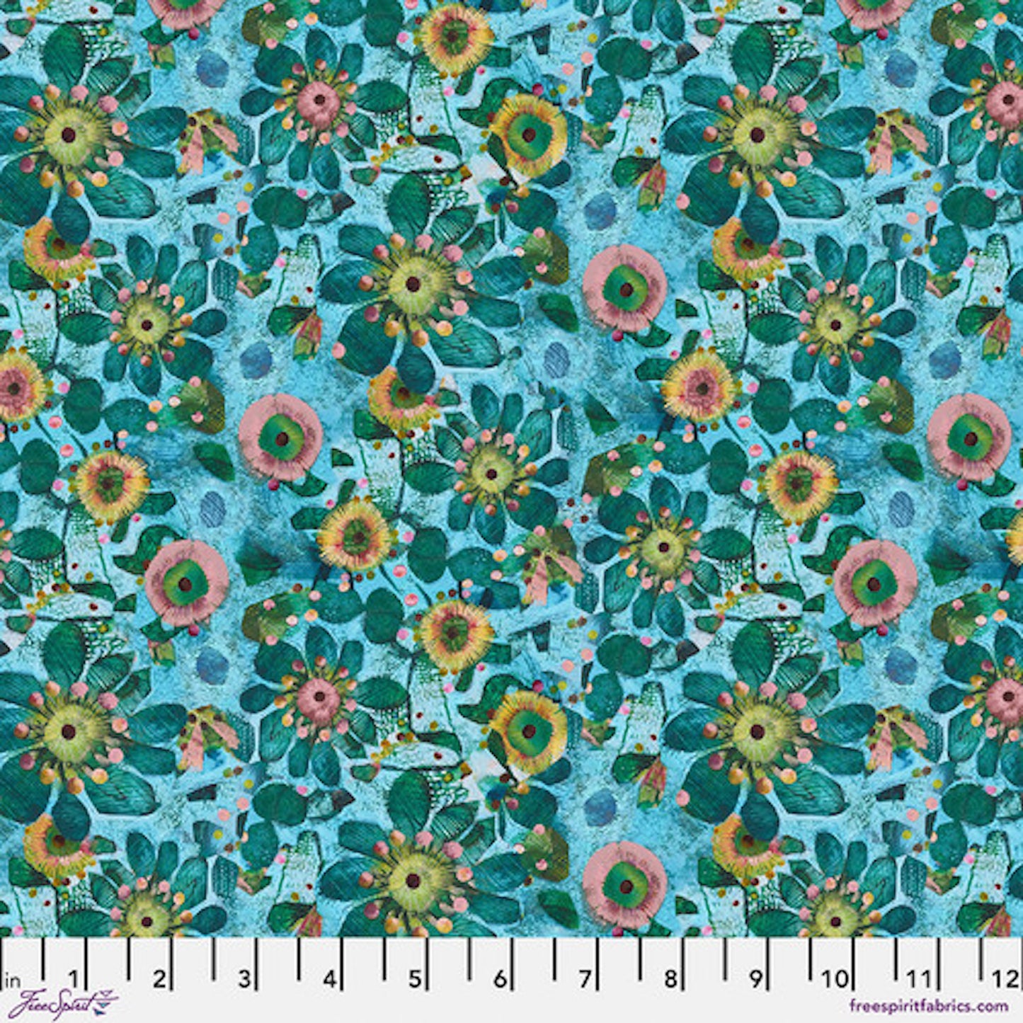 L'Heure Bleue- Turquoise Fleur: Sold by the 1/2 yard