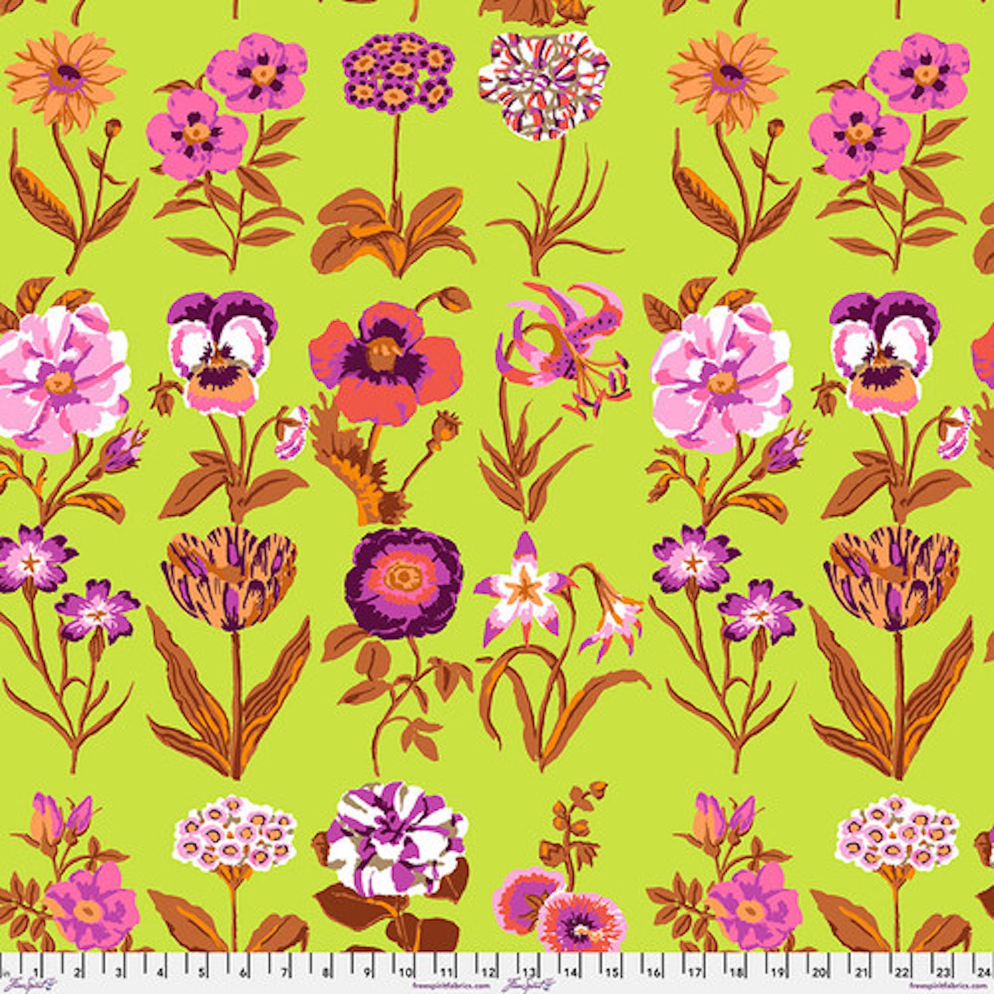 Kaffe Fassett Collective February 2025- Lime Flower Studies: Sold by the 1/2 yard