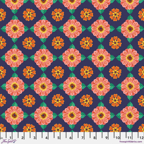 Flower Dance- Small Zinnia Multi: Sold by the 1/2 yard