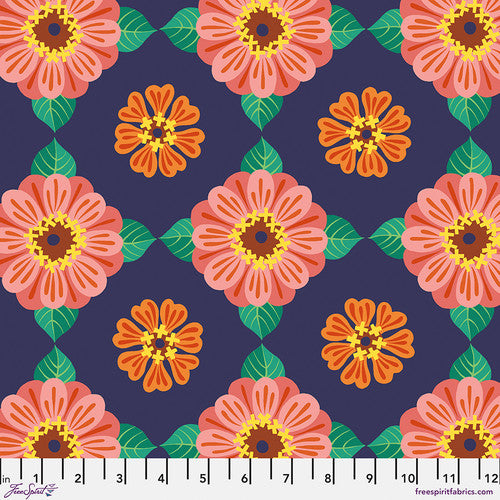 Flower Dance- Zinnia Multi: Sold by the 1/2 yard