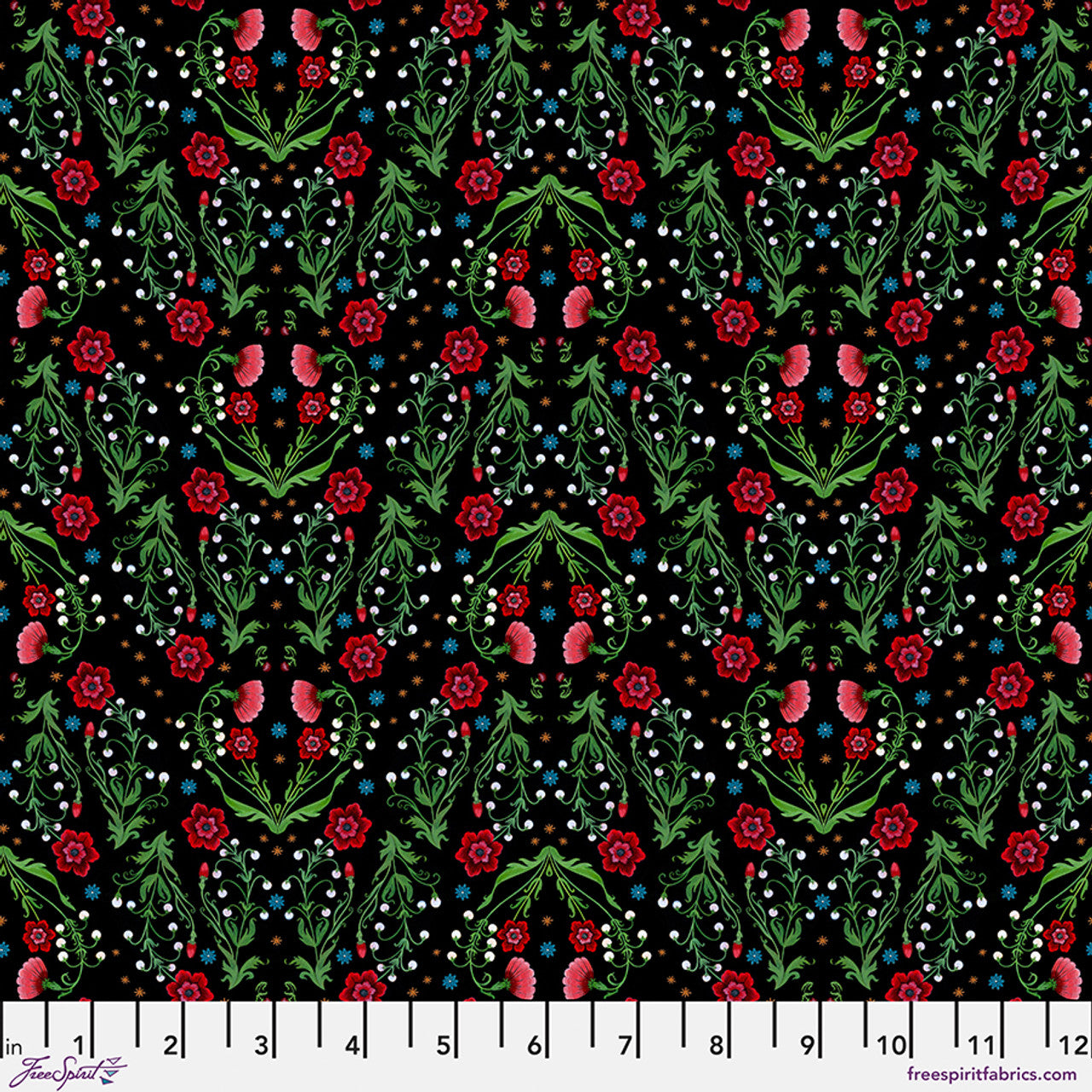 Nocturnal Creatures- Black Victorian Garden: Sold by the 1/2 yard