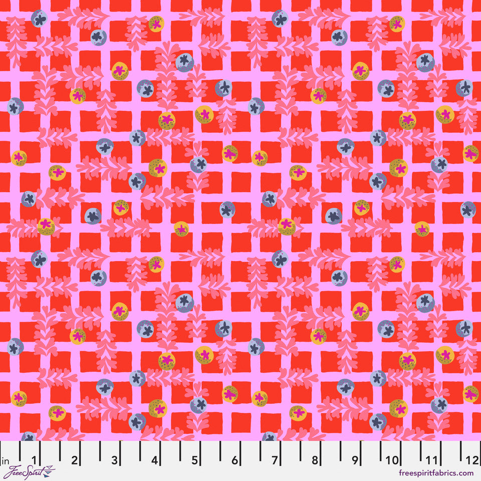 Blostma & Song- Red Sm Blueberry Dancefloor: Sold by the 1/2 Yard
